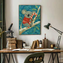 Cozy Koala with Candy Cane Poster
