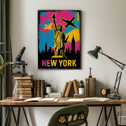 New York Statue Liberty Street Art Neon Colors Travel Poster
