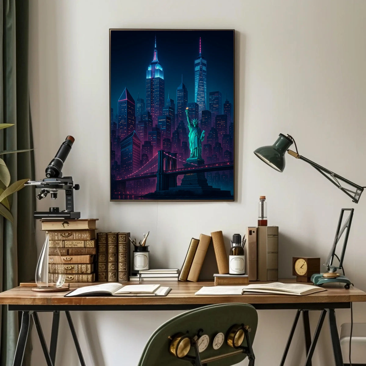 Vibrant Neon New York City Skyline Poster Modern Wall Art