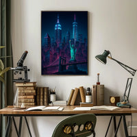Vibrant Neon New York City Skyline Poster Modern Wall Art