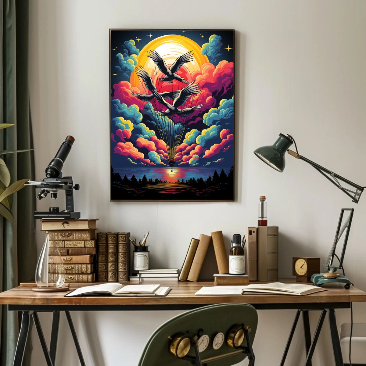 Surreal Birds and Balloon Adventure Art Poster