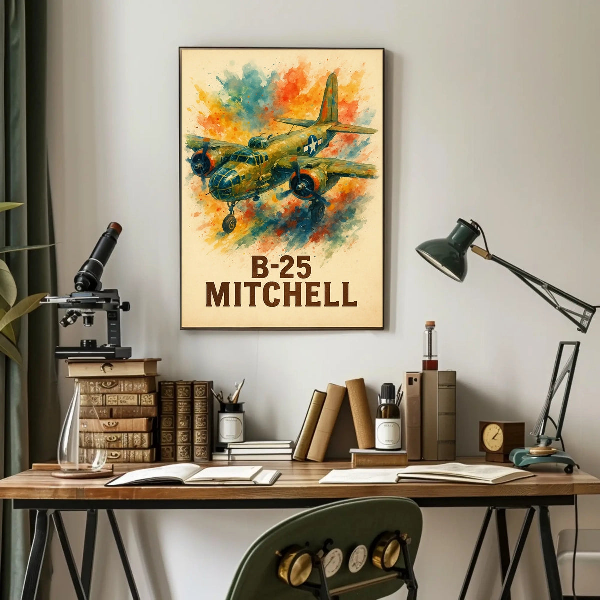 B-25 Mitchell WWII Vintage Aviation Art Poster