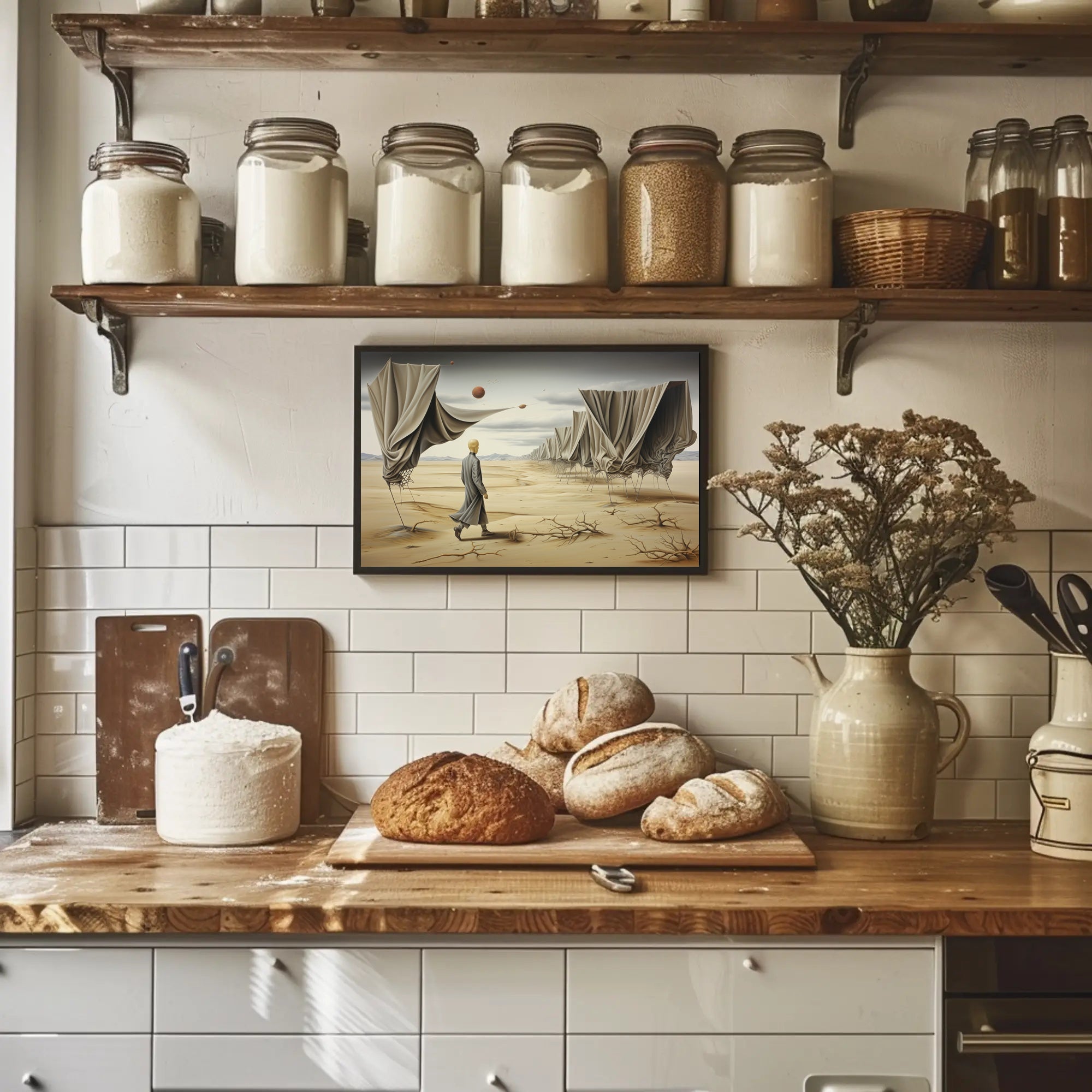 Desert Solitude: Surrealistic Sci-Fi Landscape Art Poster