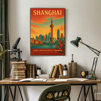 Shanghai Cityscape Illustrative Travel Poster