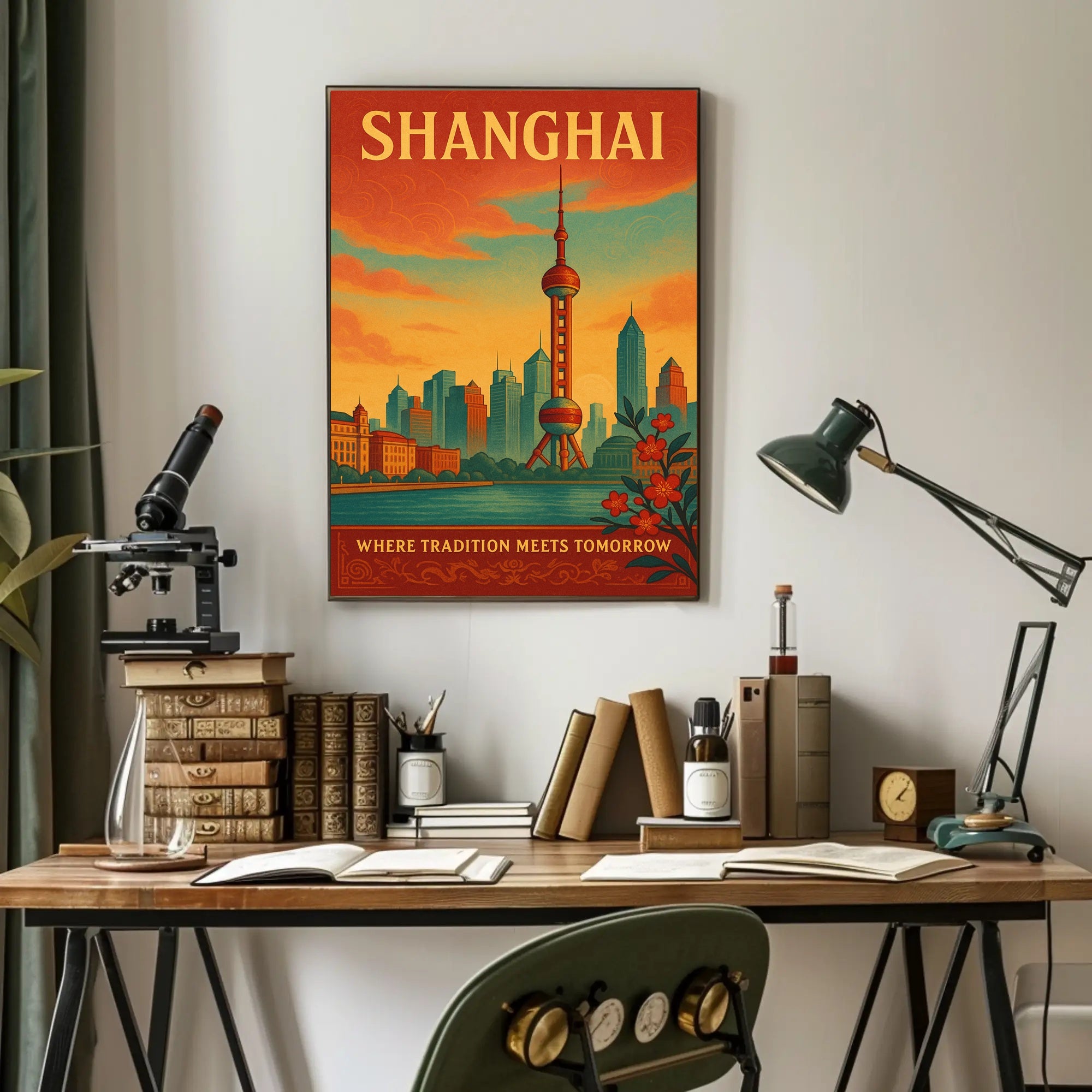 Shanghai Cityscape Illustrative Travel Poster