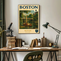 Boston Swan Boats Vintage Travel Poster