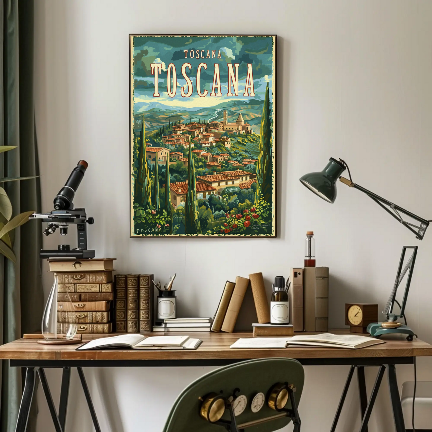 Tuscany Hilltowns Olive Trees Vintage Poster