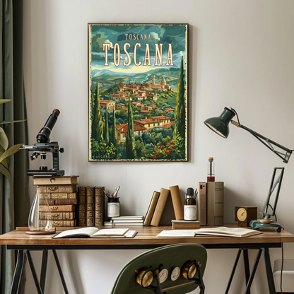 Tuscany Hilltowns Olive Trees Vintage Poster