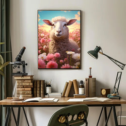 Serene Sheep in Countryside at Sunrise Animal Poster
