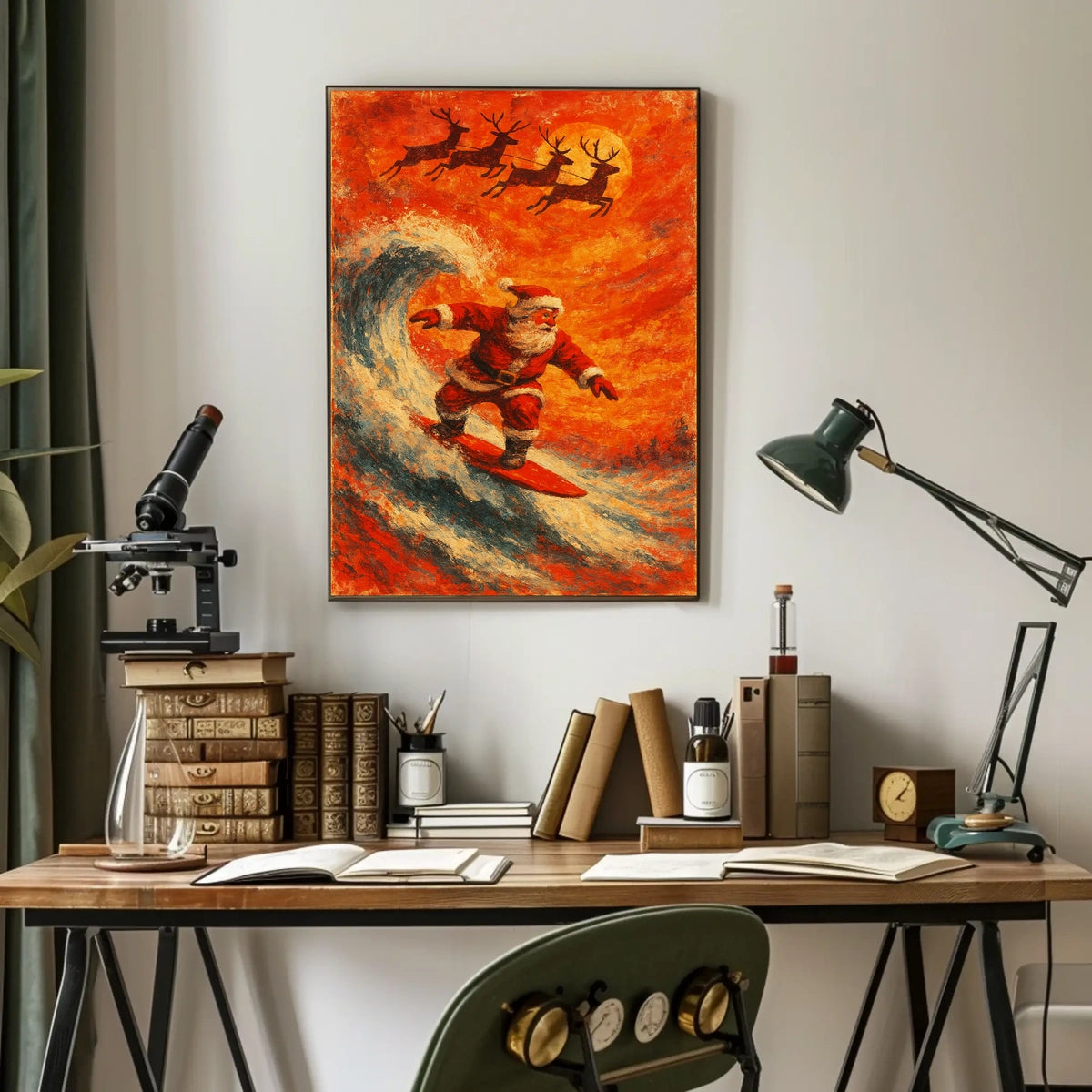 Santa Surfing Christmas Magic Impressionist Holiday Poster