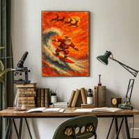 Santa Surfing Christmas Magic Impressionist Holiday Poster