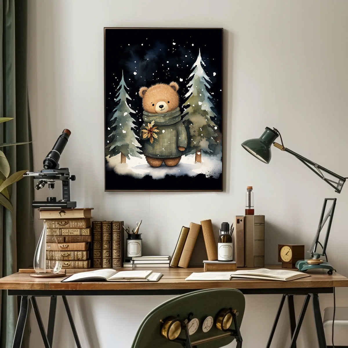 Winter Wonderland Teddy Bear Watercolor Art Poster