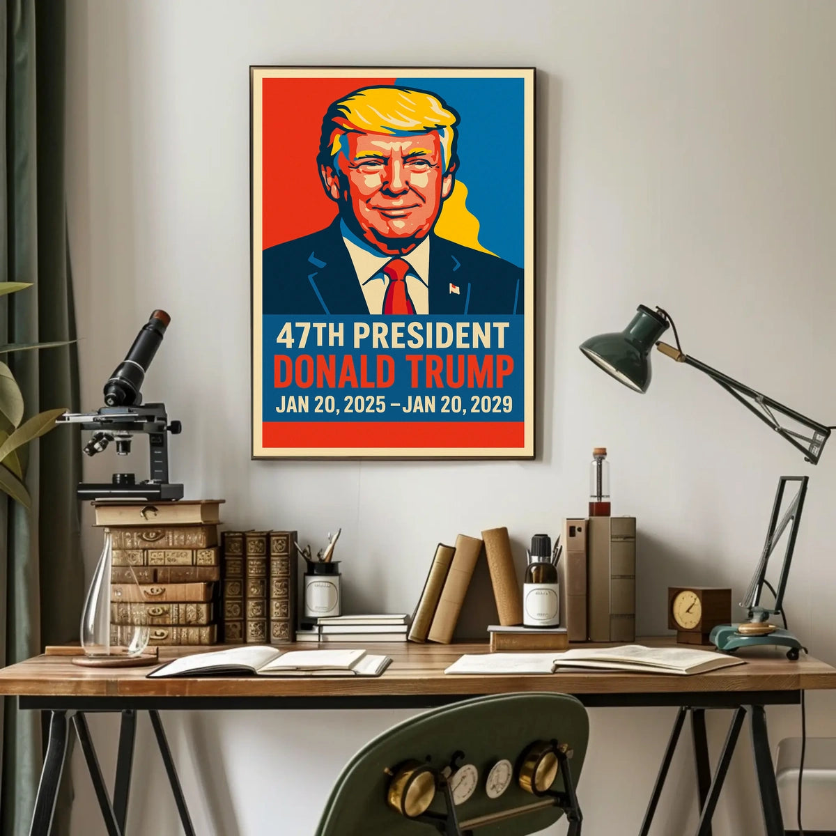 Trump Visionary Leadership Pop Art Portrait Bold Patriotic Wall Decor Collectible Statement Modern Vivid Display Poster