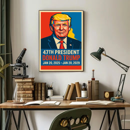 Trump Visionary Leadership Pop Art Portrait Bold Patriotic Wall Decor Collectible Statement Modern Vivid Display Poster