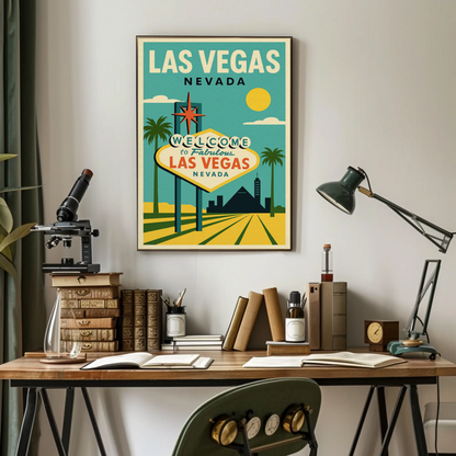 Las Vegas Sign Retro Blue Sky Scenic Art Poster
