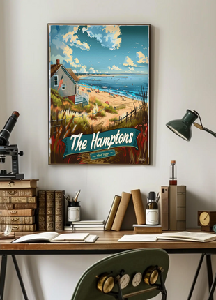 The Hamptons Pier Beach House Ocean Travel Poster