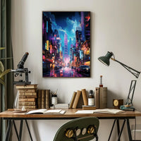 Futuristic Neon Metropolis: Cyberpunk Cityscape Poster