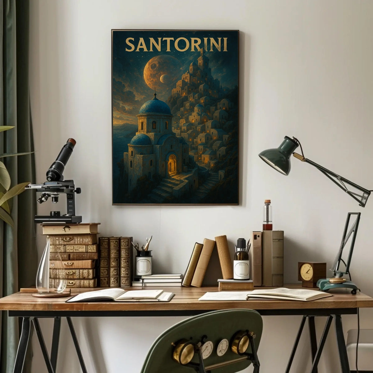 Santorini Dreamscape Planetary Backdrop Surrealism Poster