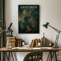 Santorini Dreamscape Planetary Backdrop Surrealism Poster
