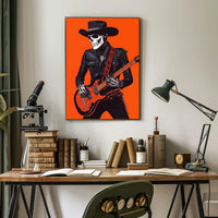 Skeletal Cowboy Illustration Rock Western Vibrant Poster