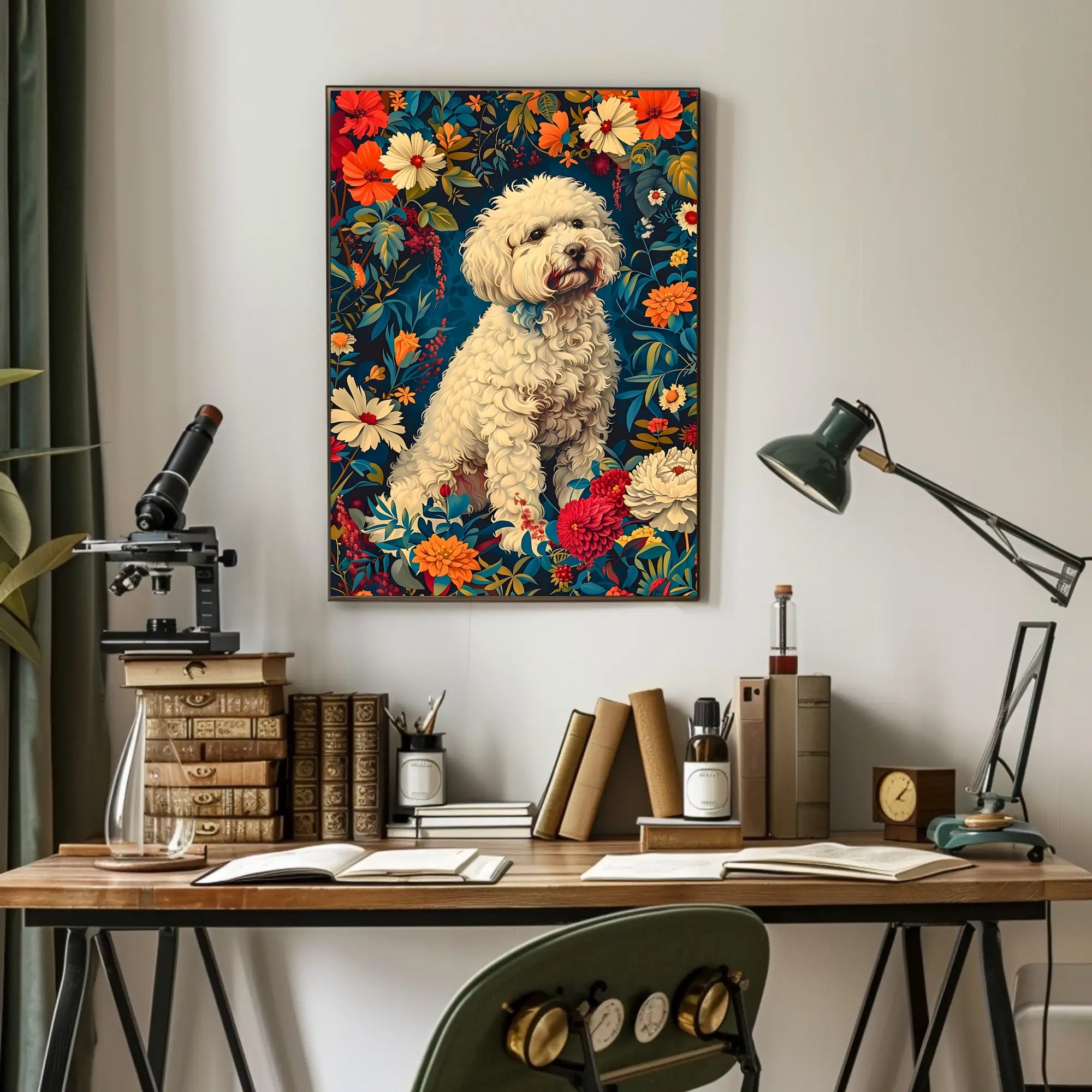 Fluffy Dog in Flower Garden Animal Poster