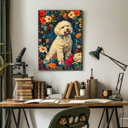 Fluffy Dog in Flower Garden Animal Poster