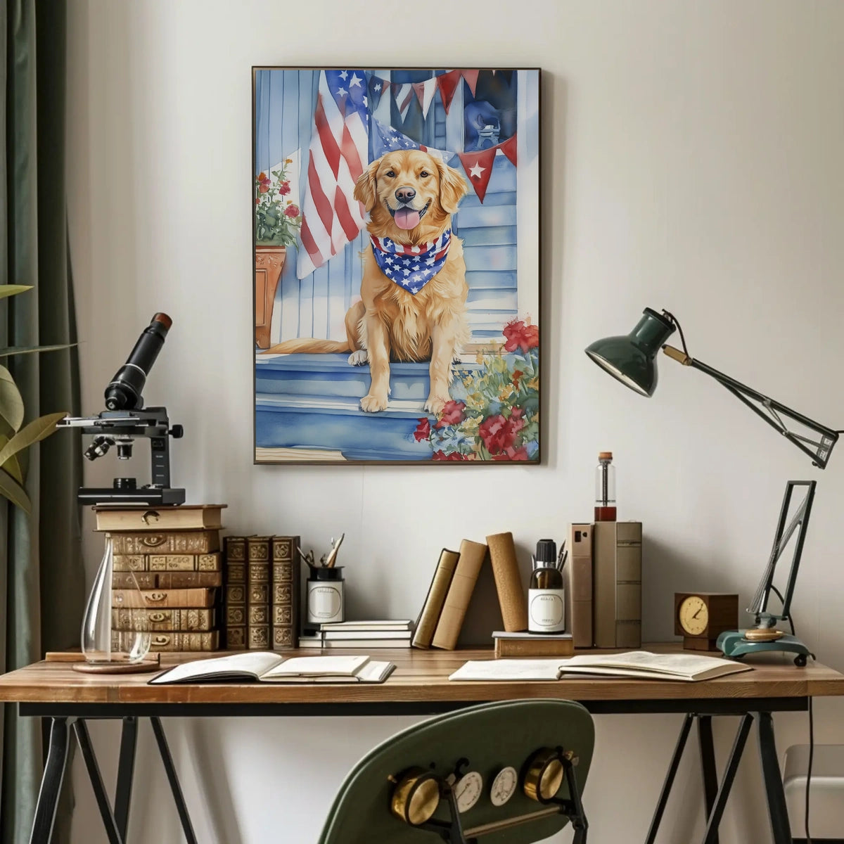 Golden Retriever With American Flag Bandana Poster
