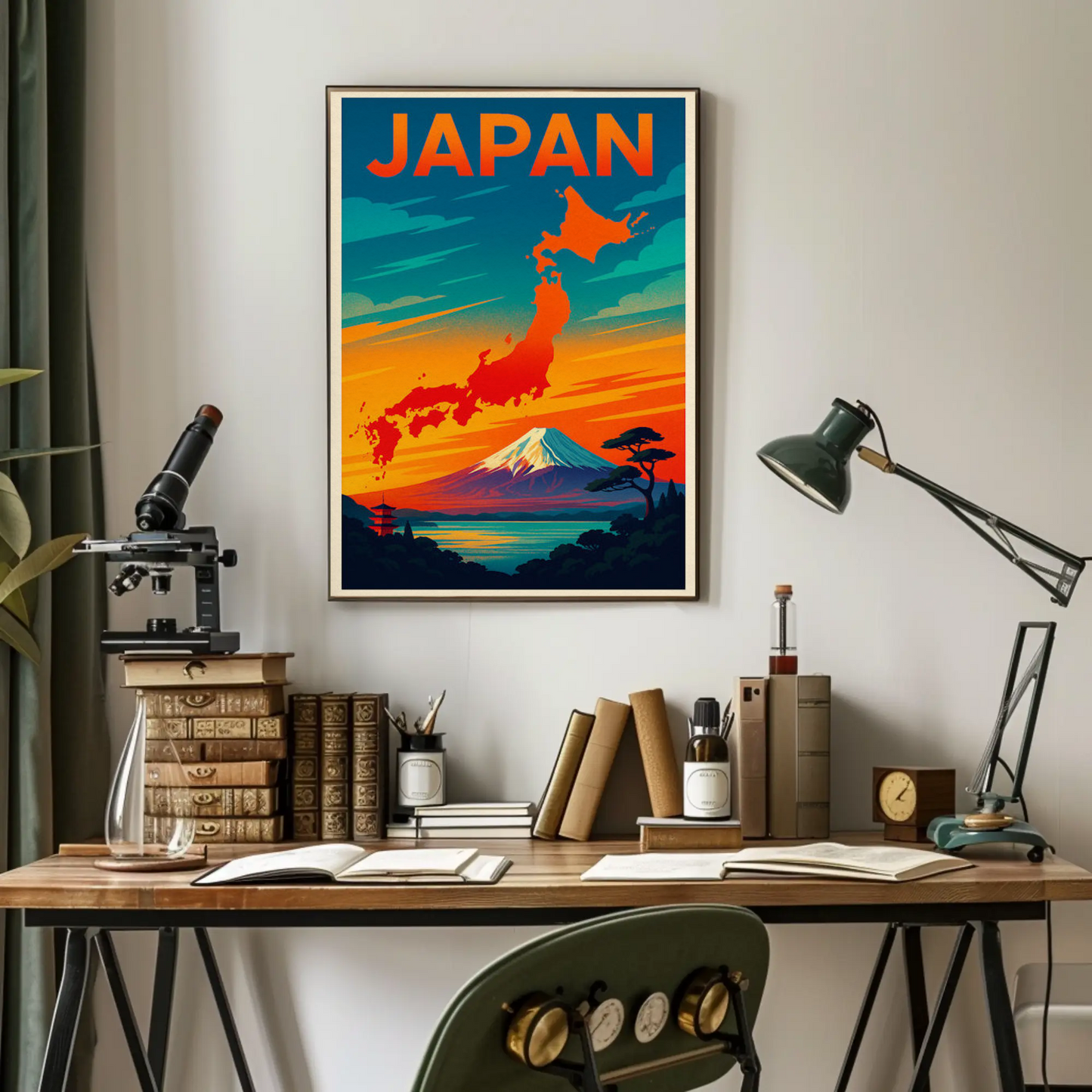 Japan Mount Fuji Map Sunset Travel Poster Poster