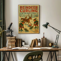 Reindeer Curling at the North Pole Poster