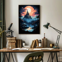Fantasy Castle Scene in Mystical Landscape Futuristic Sci-Fi Poster