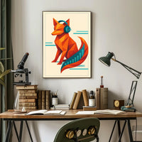Geometric Fox With Headphones Poster