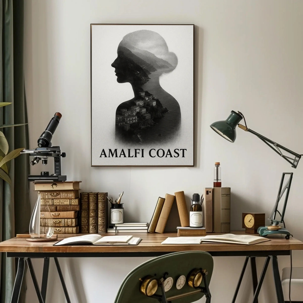 Amalfi Coast Silhouette Poster Wall Art for Coastal Decor