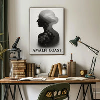 Amalfi Coast Silhouette Poster Wall Art for Coastal Decor