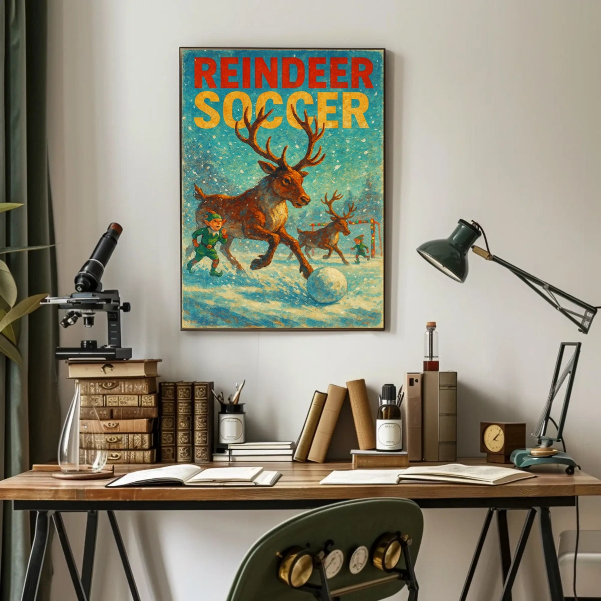 Reindeer Soccer Festive Winter Wonderland Poster