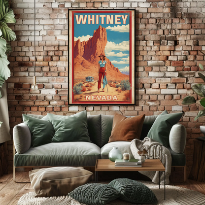 Whitney Nevada Desert Cowgirl Scene Vintage Travel Poster