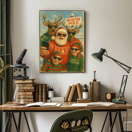 Whimsical North Pole Selfie Vintage Christmas Poster