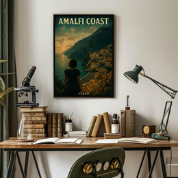Amalfi Coast Italy Poster Wall Art Blue Water Scene