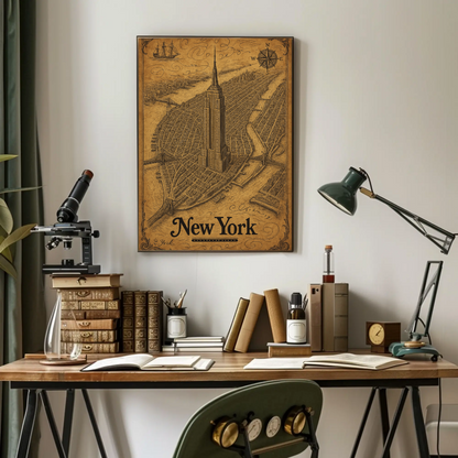 Vintage Empire State Building Old Map Poster