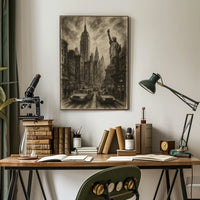 New York City Poster Vintage Cityscape Landmarks Wall Art