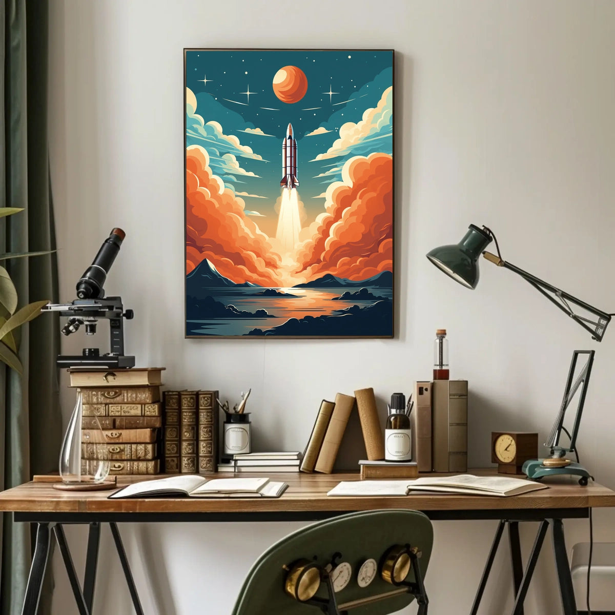 Rocket Launch Against Cosmic Backdrop Space or Astronomy Poster