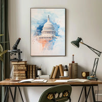 Vintage US Capitol Dome Americana Themed Wall Art Poster