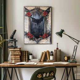Gothic Bat Dark Roses Artistic Pop Culture Poster