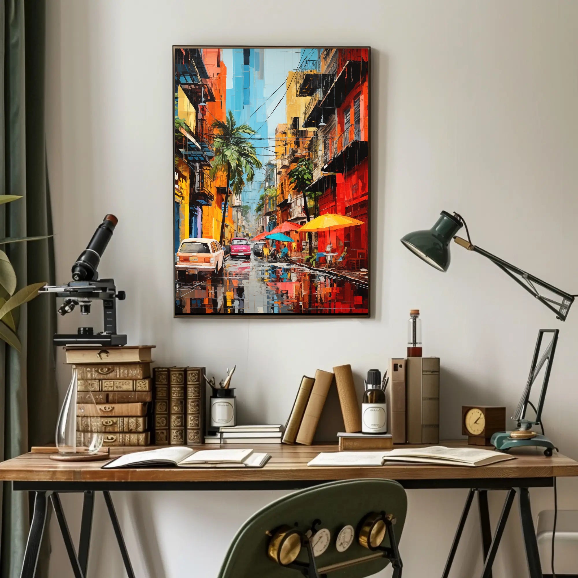 Vibrant Tropical Street Scene Impressionistic Artistic Poster