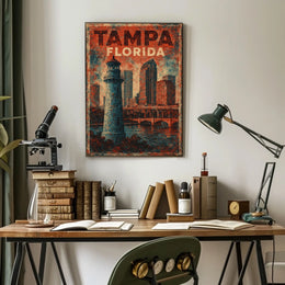 Tampa Skyline Vintage Lighthouse Nostalgic Art Poster