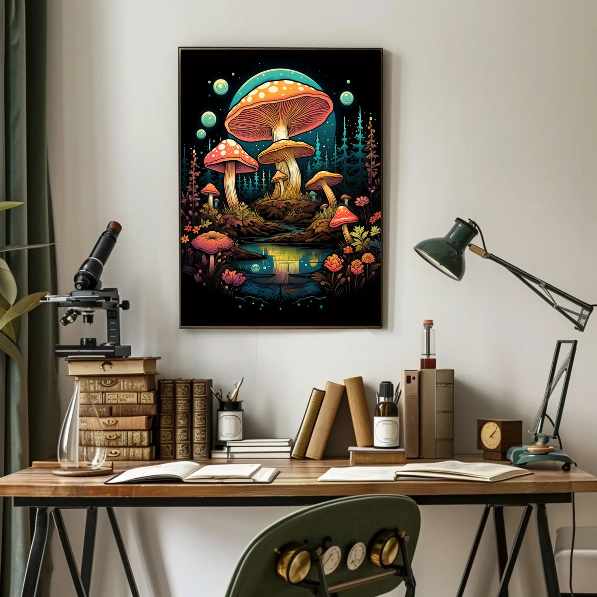 Magical Forest Oversized Mushrooms Abstract, Artistic Poster