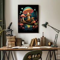 Magical Forest Oversized Mushrooms Abstract, Artistic Poster