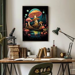 Magical Forest Oversized Mushrooms Abstract, Artistic Poster