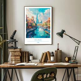 Dubai Cityscape with Burj Khalifa Travel Poster