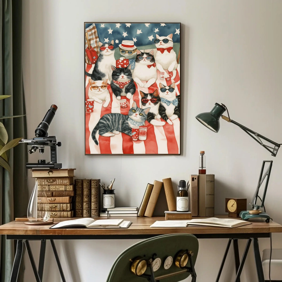 Patriotic Cats Relaxing On American Picnic Blanket Poster