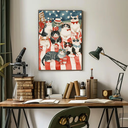 Patriotic Cats Relaxing On American Picnic Blanket Poster